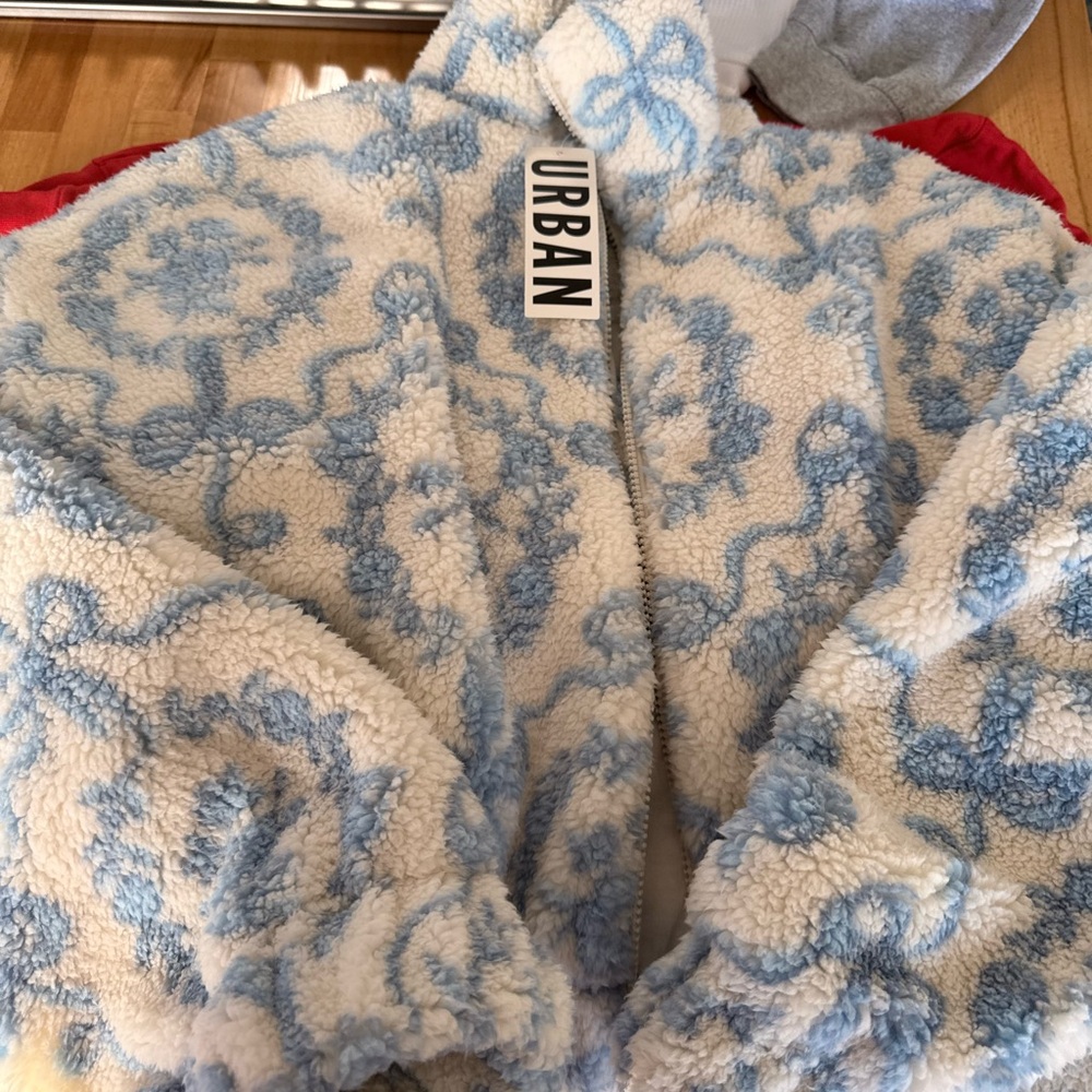 Urban Outfitters Blue and Cream Teddy Jacket